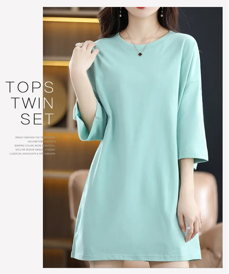 Women Blue Loose Sleeve T-Shirt Summer Casual — feature 11