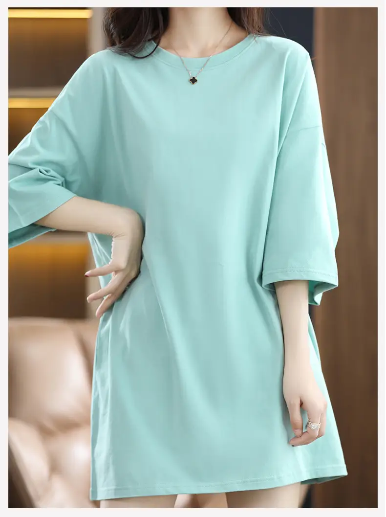 Women Blue Loose Sleeve T-Shirt Summer Casual — feature 12