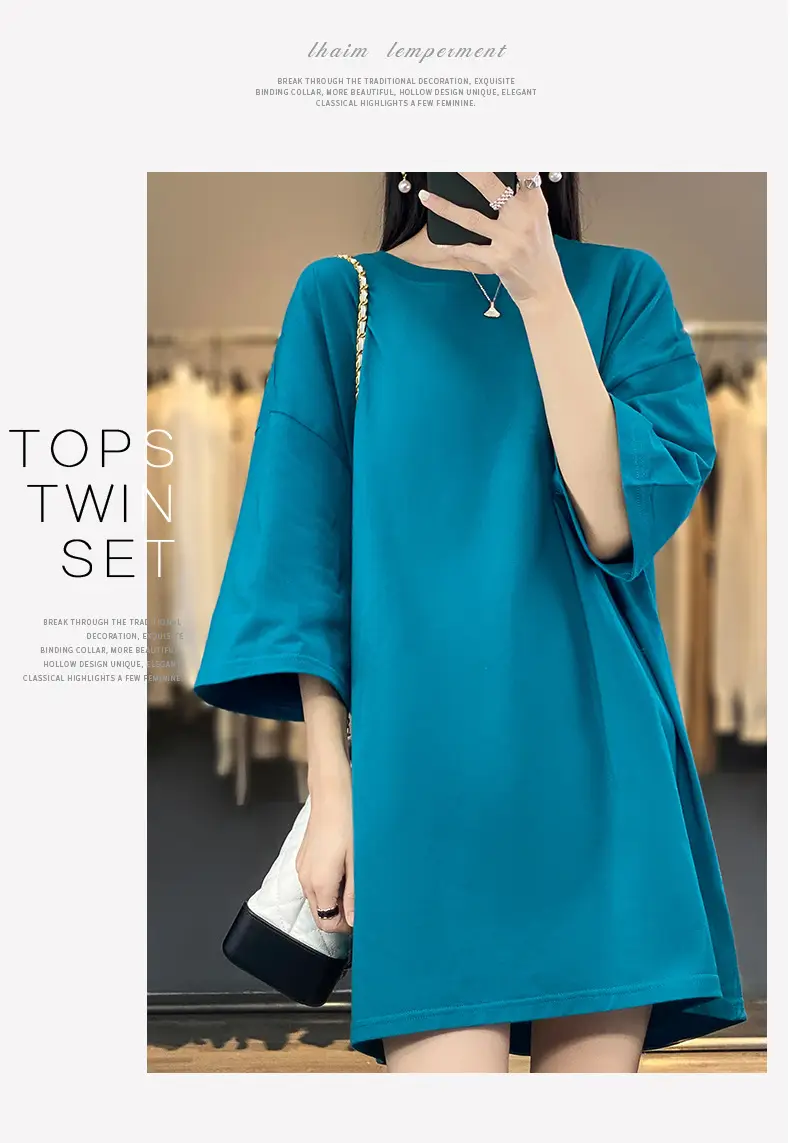 Women Blue Loose Sleeve T-Shirt Summer Casual — feature 19