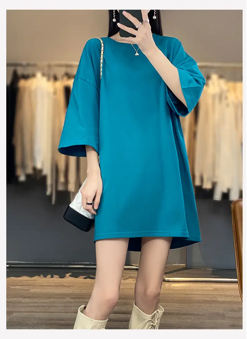 Women Blue Loose Sleeve T-Shirt Summer Casual — feature 20