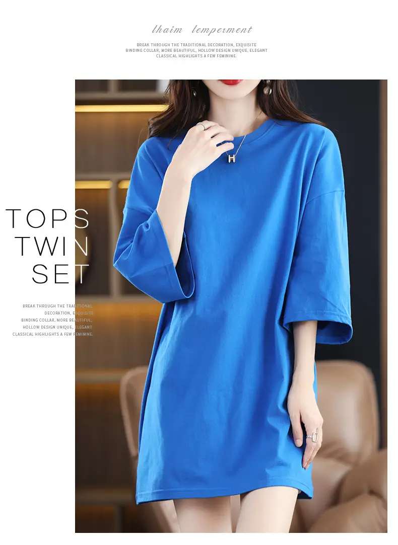 Women Blue Loose Sleeve T-Shirt Summer Casual — feature 23