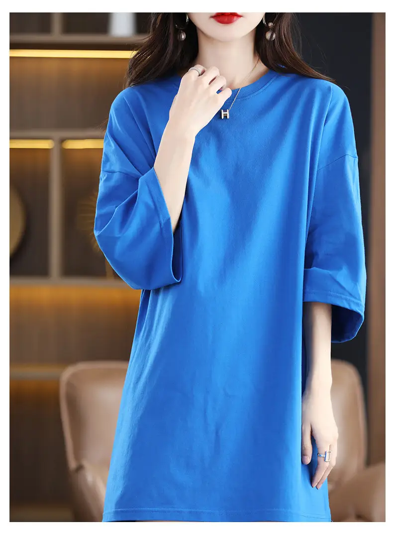 Women Blue Loose Sleeve T-Shirt Summer Casual — feature 24