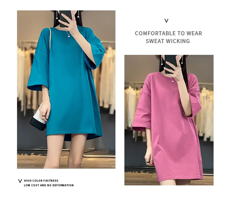 Women Blue Loose Sleeve T-Shirt Summer Casual — feature 6