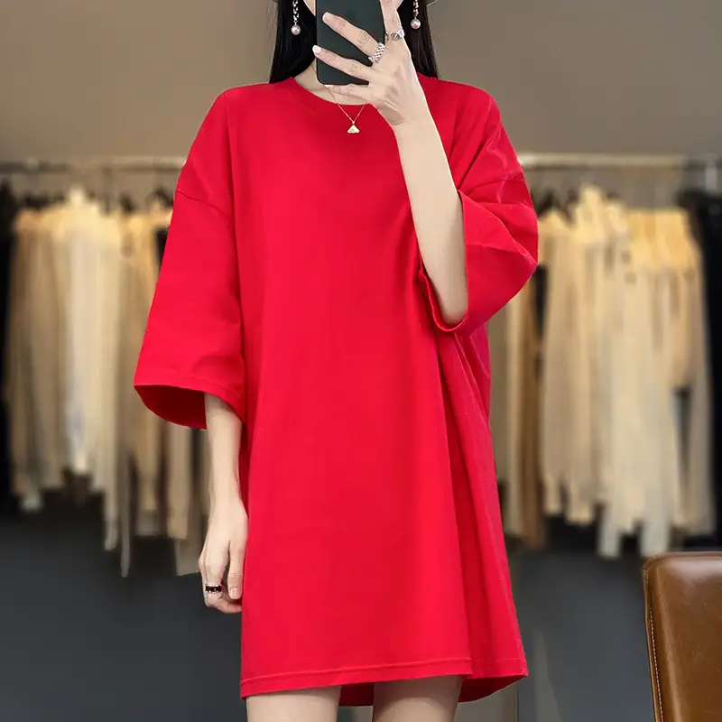 Women Blue Loose Sleeve T-Shirt Summer Casual
