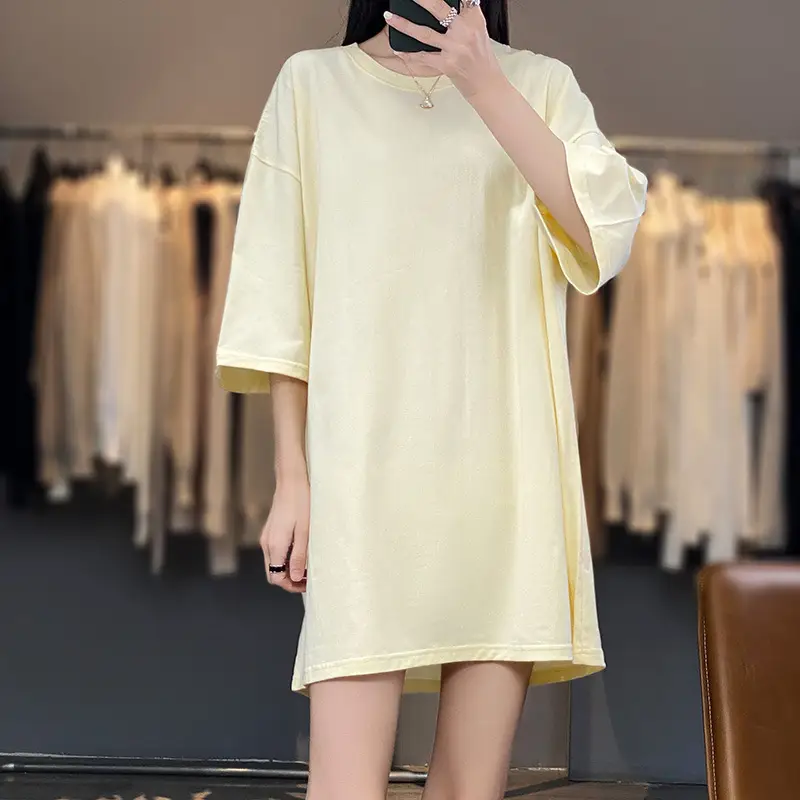 Women Blue Loose Sleeve T-Shirt Summer Casual