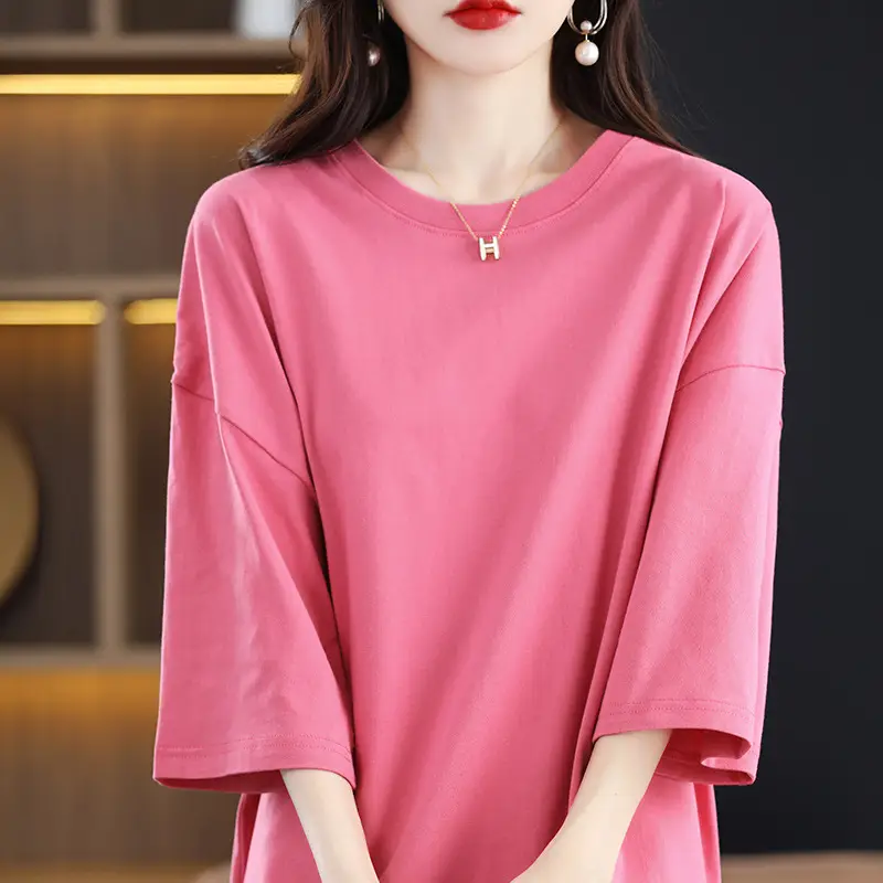 Women Blue Loose Sleeve T-Shirt Summer Casual