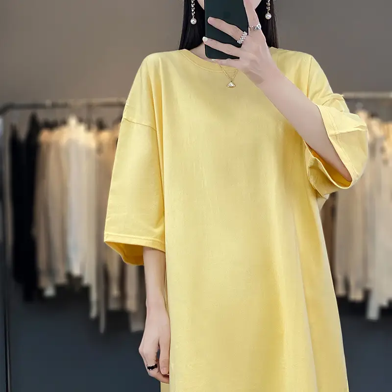 Women Blue Loose Sleeve T-Shirt Summer Casual