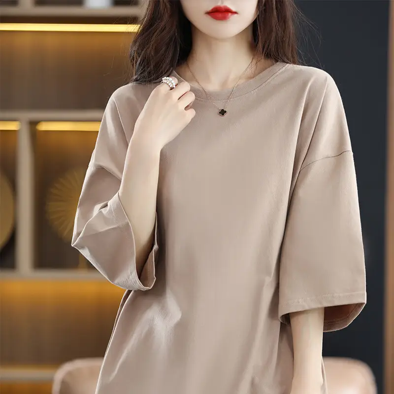 Women Blue Loose Sleeve T-Shirt Summer Casual