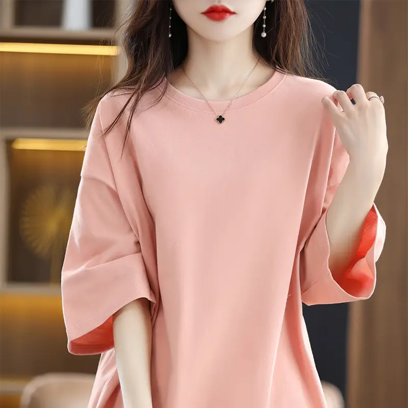 Women Blue Loose Sleeve T-Shirt Summer Casual