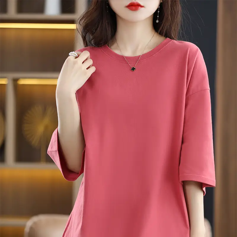 Women Blue Loose Sleeve T-Shirt Summer Casual