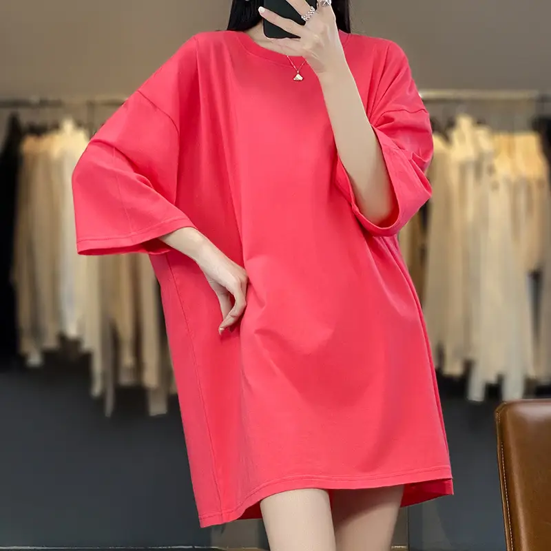 Women Blue Loose Sleeve T-Shirt Summer Casual