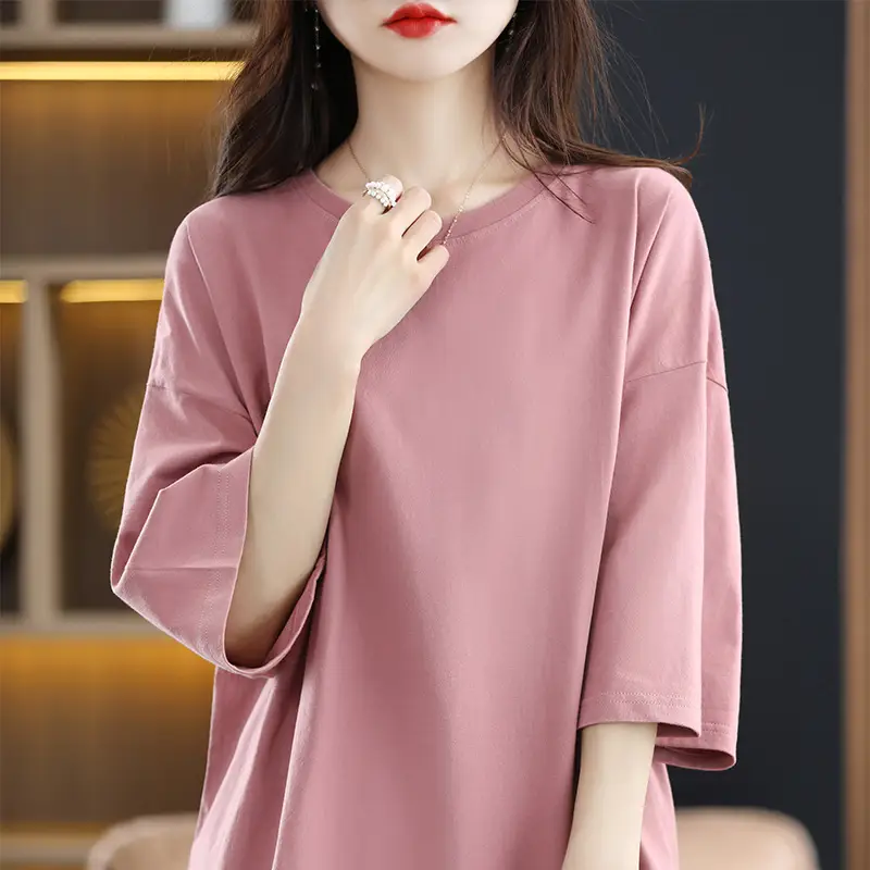 Women Blue Loose Sleeve T-Shirt Summer Casual