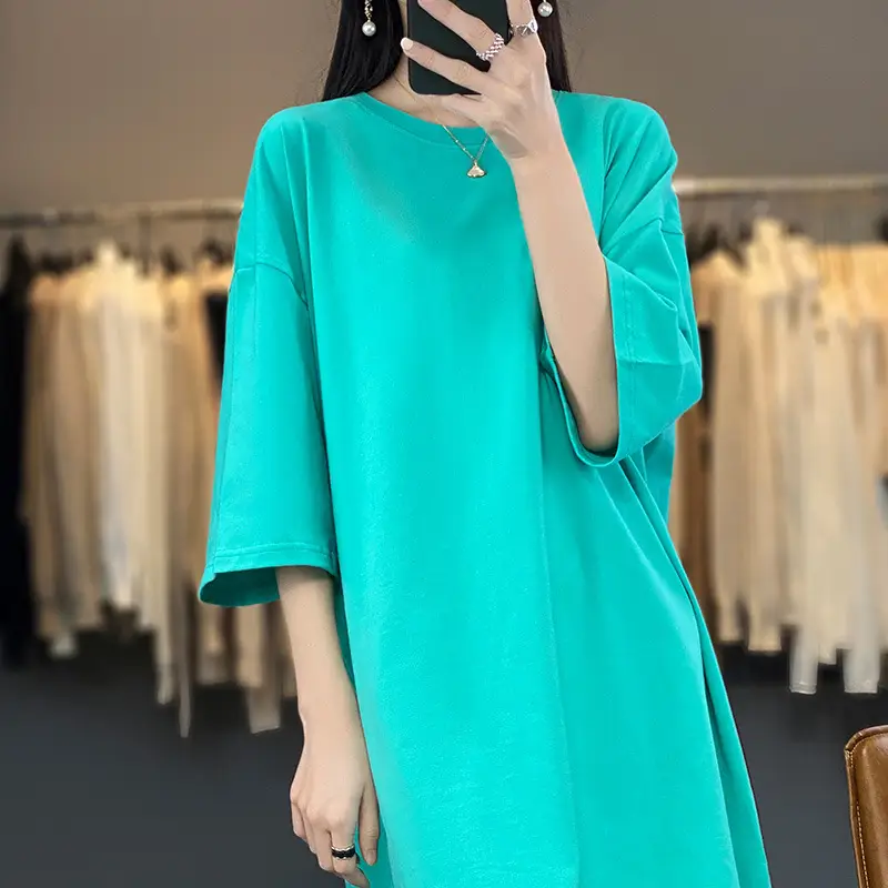 Women Blue Loose Sleeve T-Shirt Summer Casual