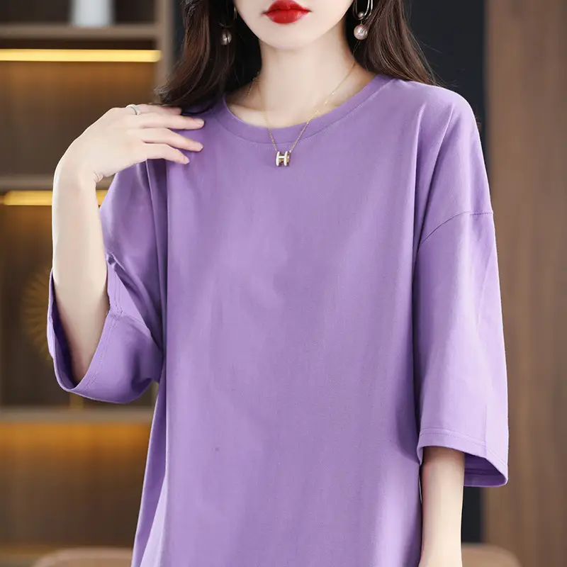 Women Blue Loose Sleeve T-Shirt Summer Casual