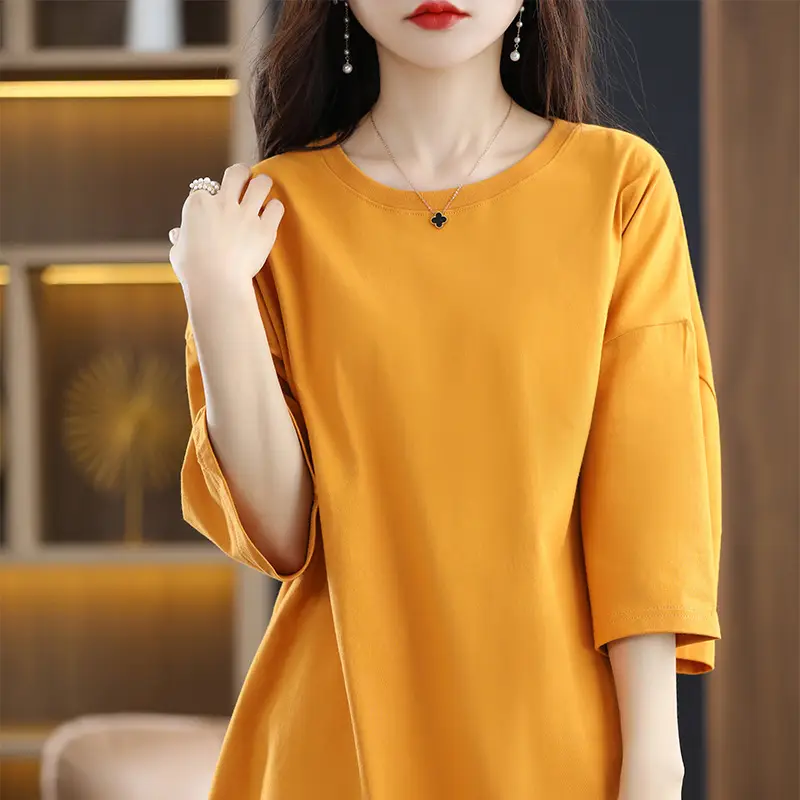Women Blue Loose Sleeve T-Shirt Summer Casual