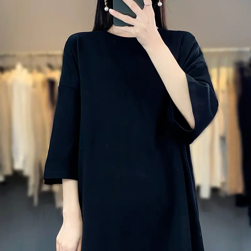 Women Blue Loose Sleeve T-Shirt Summer Casual