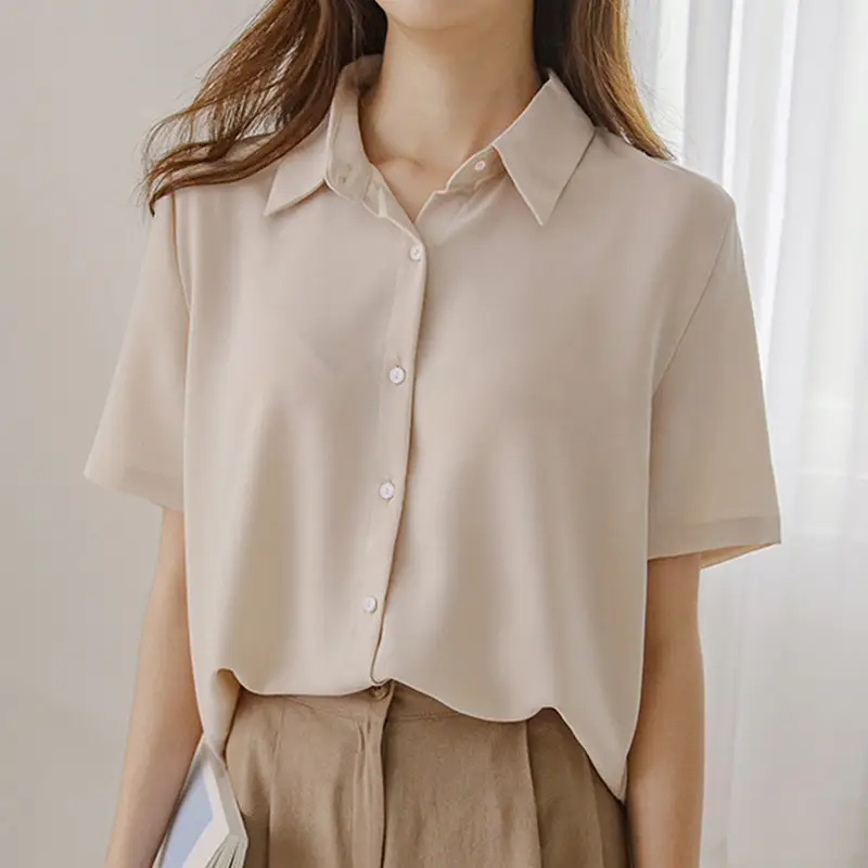 Black French Button-Down Shirt for Women Summer - Image 7