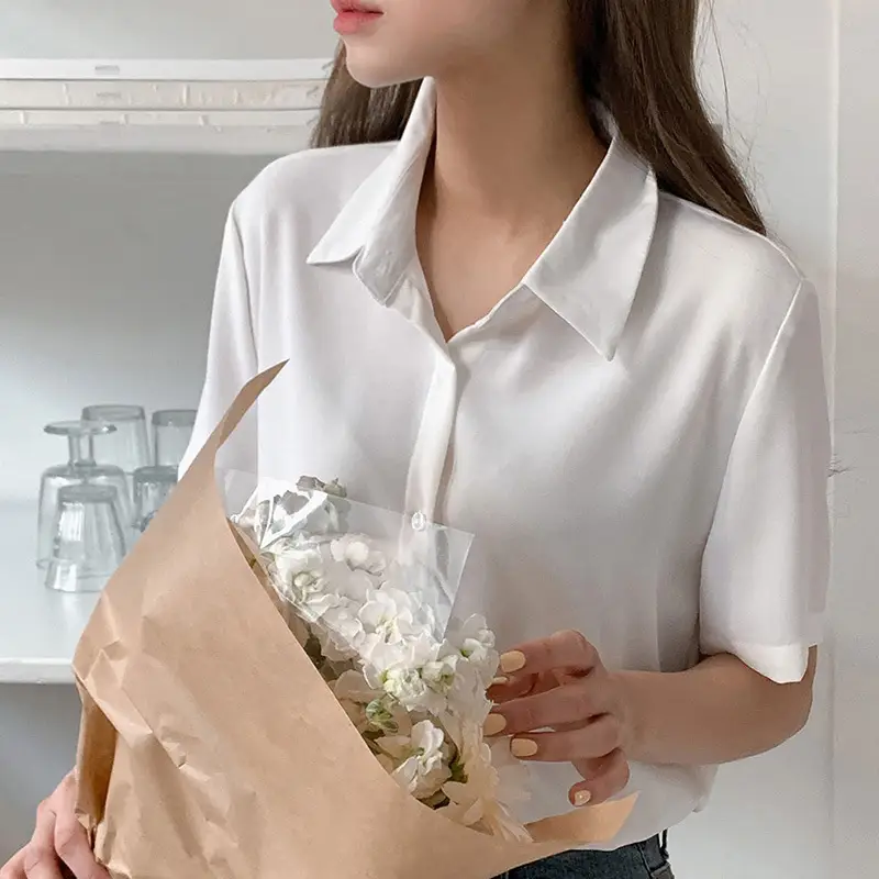 Black French Button-Down Shirt for Women Summer - Image 9