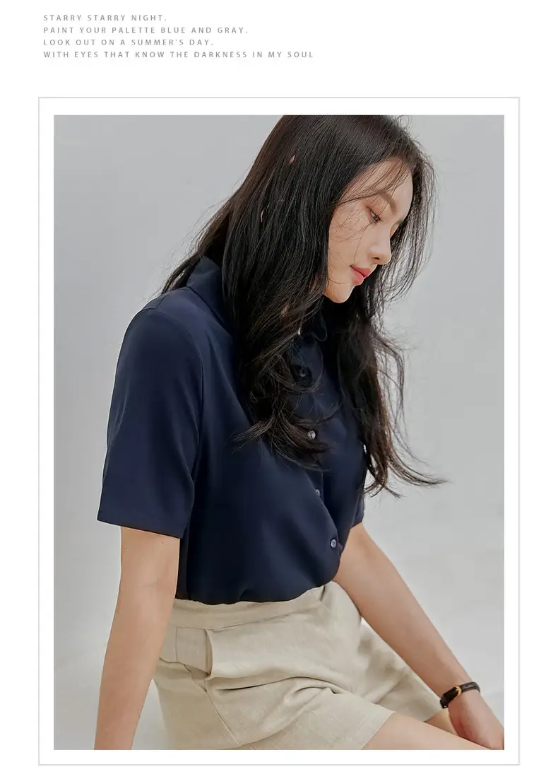 Black French Button-Down Shirt for Women Summer — feature 21