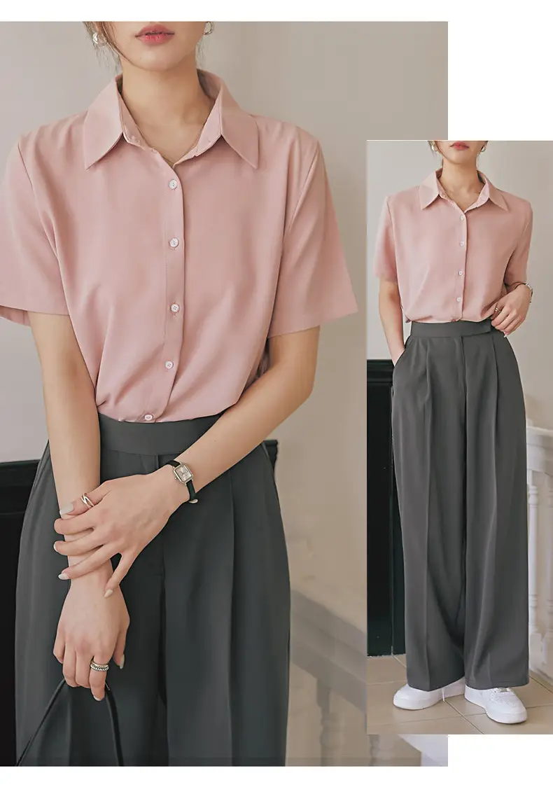 Black French Button-Down Shirt for Women Summer — feature 24
