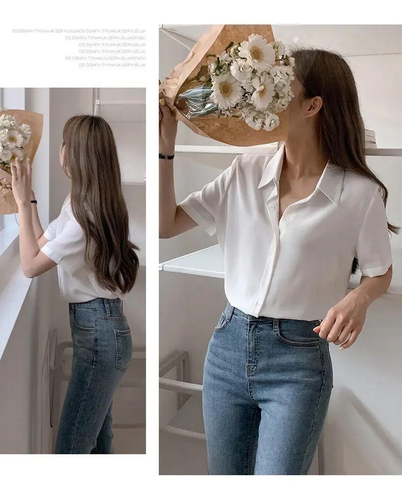 Black French Button-Down Shirt for Women Summer — feature 27