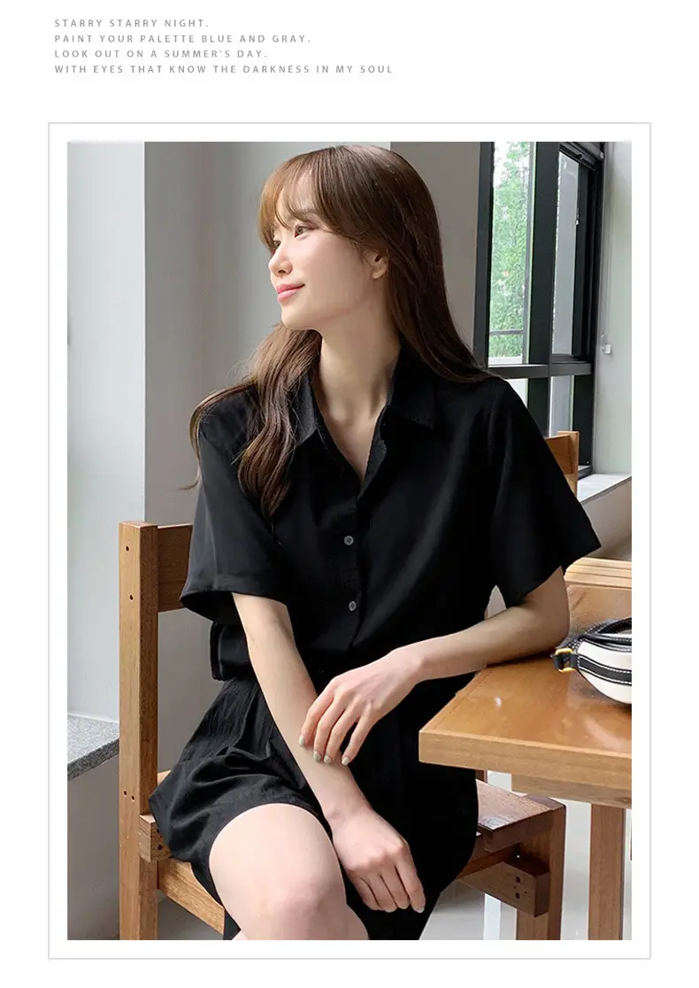 Black French Button-Down Shirt for Women Summer — feature 29