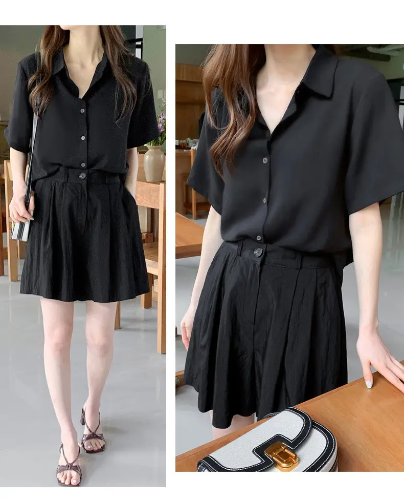 Black French Button-Down Shirt for Women Summer — feature 30