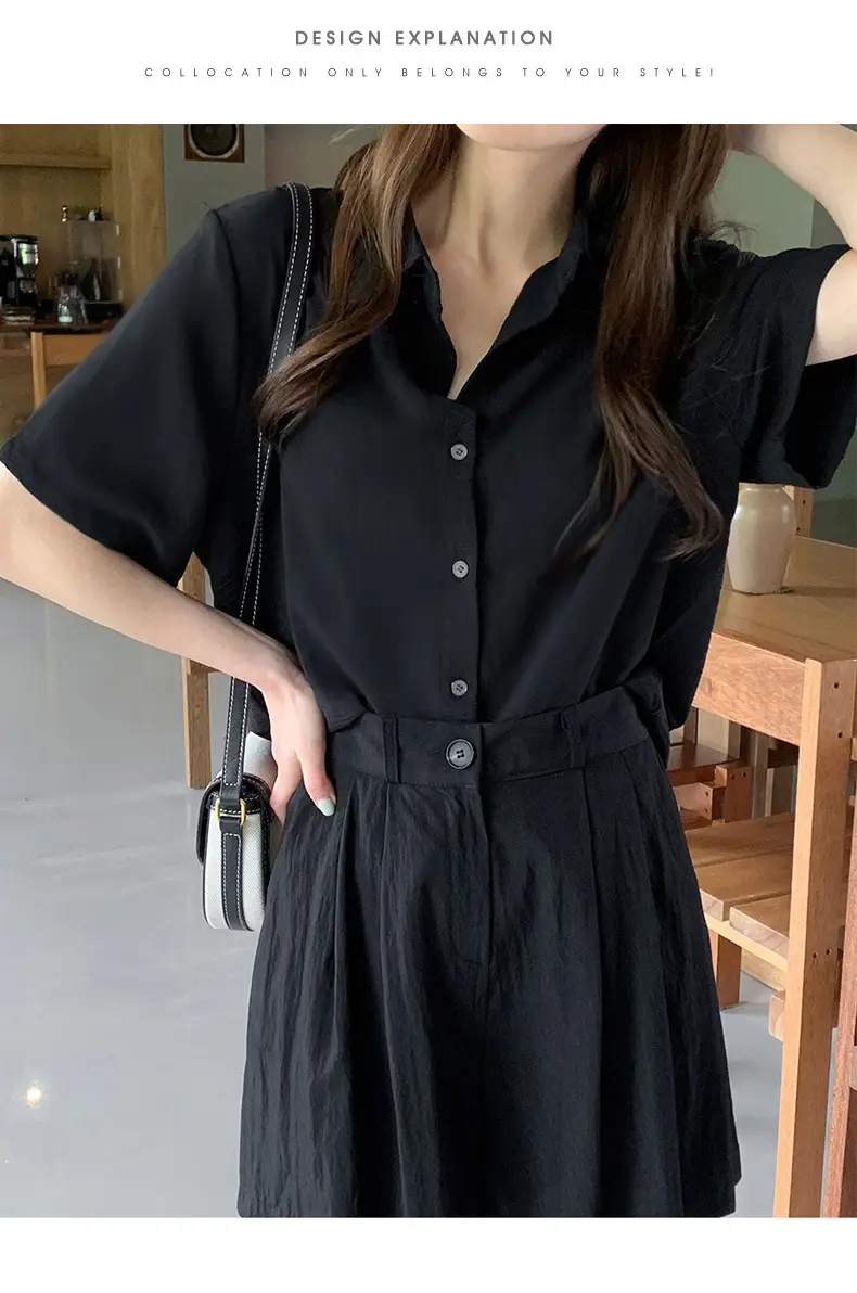 Black French Button-Down Shirt for Women Summer — feature 31