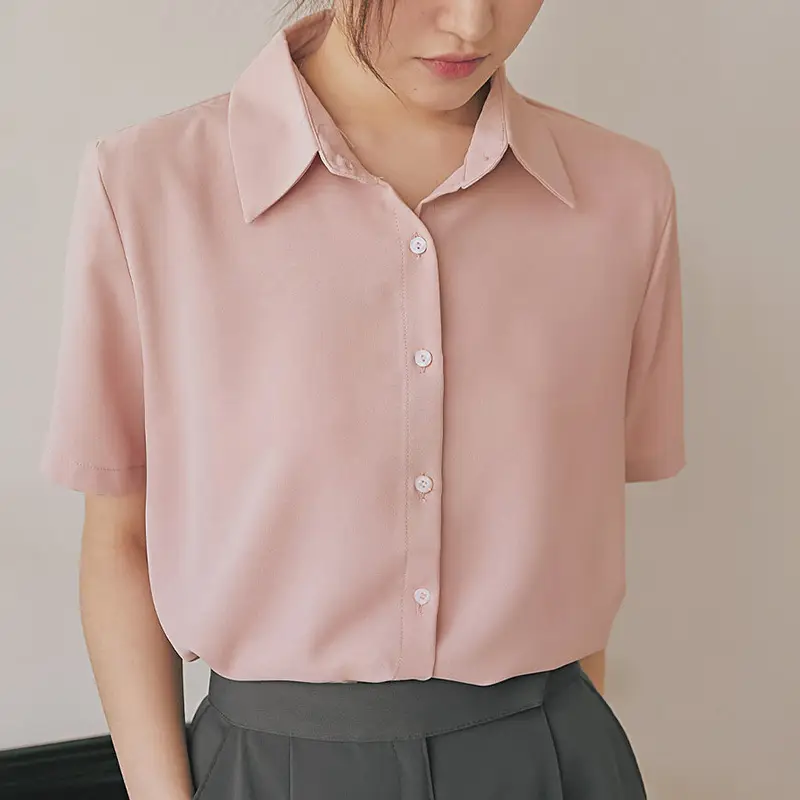 Black French Button-Down Shirt for Women Summer - Image 2