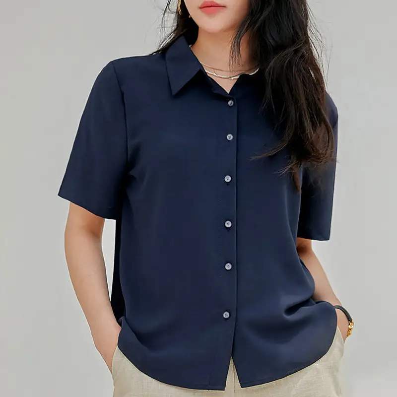 Black French Button-Down Shirt for Women Summer - Image 6