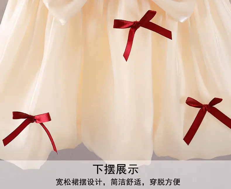 Girls Red Knit Princess Dress with Bow Gauze Skirt — feature 8