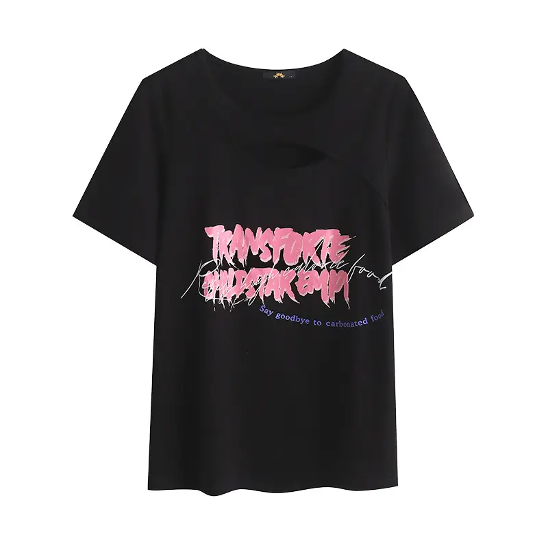 2024 Summer Women Black T-Shirt with "TOMY" Graphic