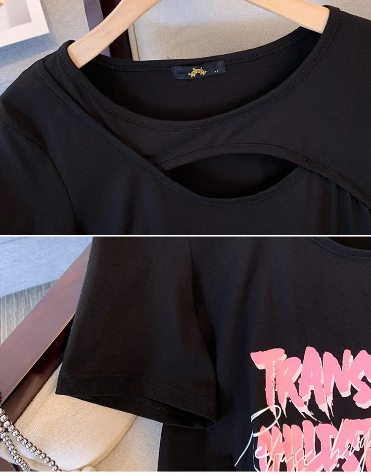 2024 Summer Women Black T-Shirt with "TOMY" Graphic — feature 10