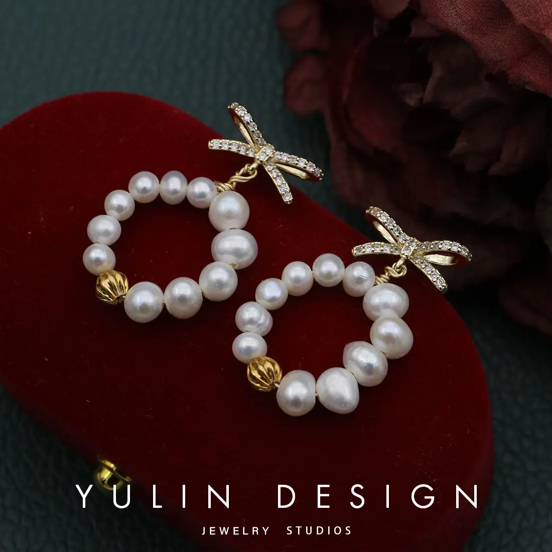 French Retro Pearl Bow Earrings for Women