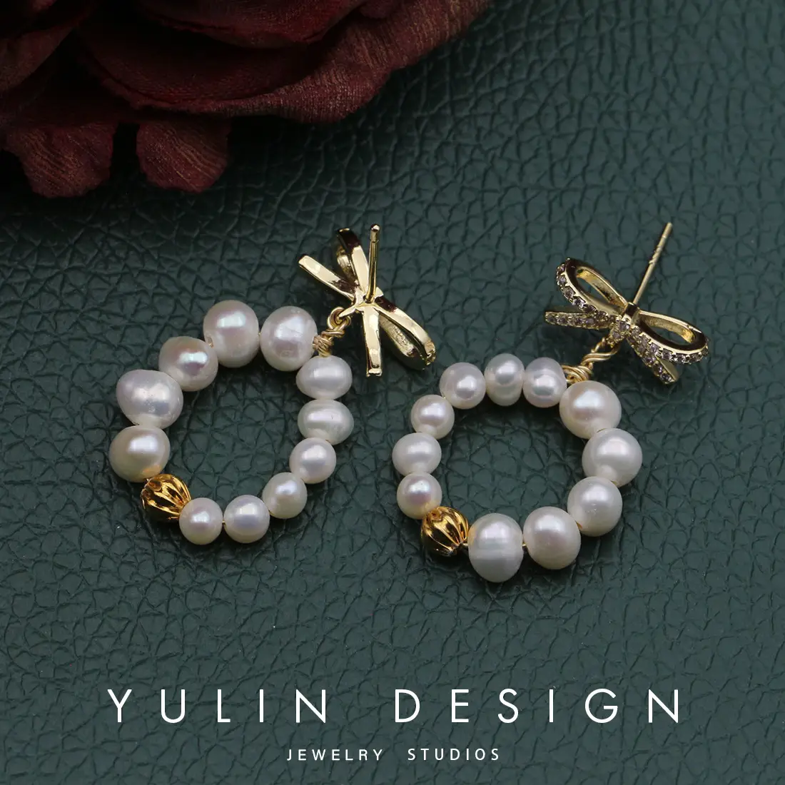 French Retro Pearl Bow Earrings for Women