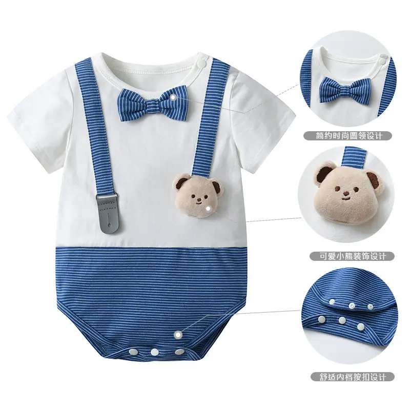 Newborn One-Piece Jumpsuit with Handsome Bear Pendant - Image 4