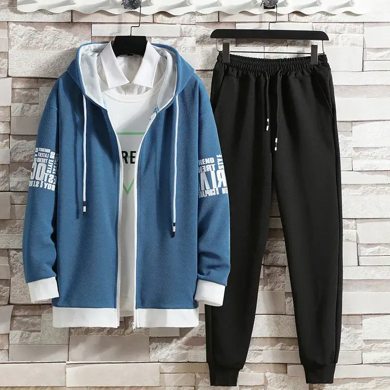 Men Korean Style Black Hoodie Track Suit Set