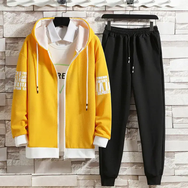 Men Korean Style Black Hoodie Track Suit Set