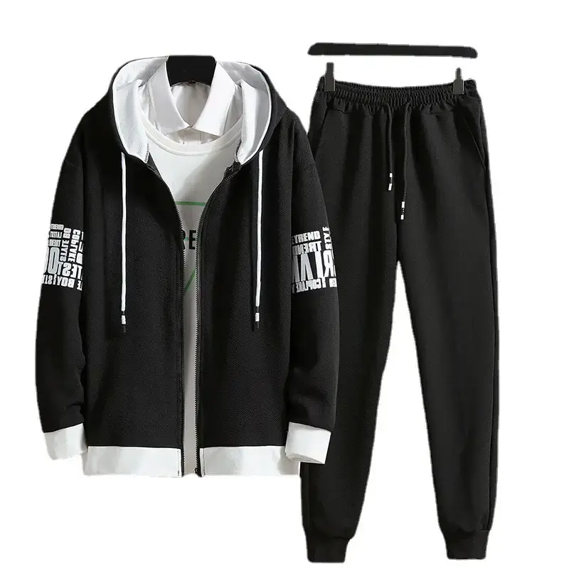 Men Korean Style Black Hoodie Track Suit Set