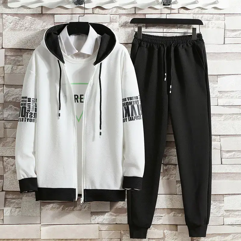 Men Korean Style Black Hoodie Track Suit Set