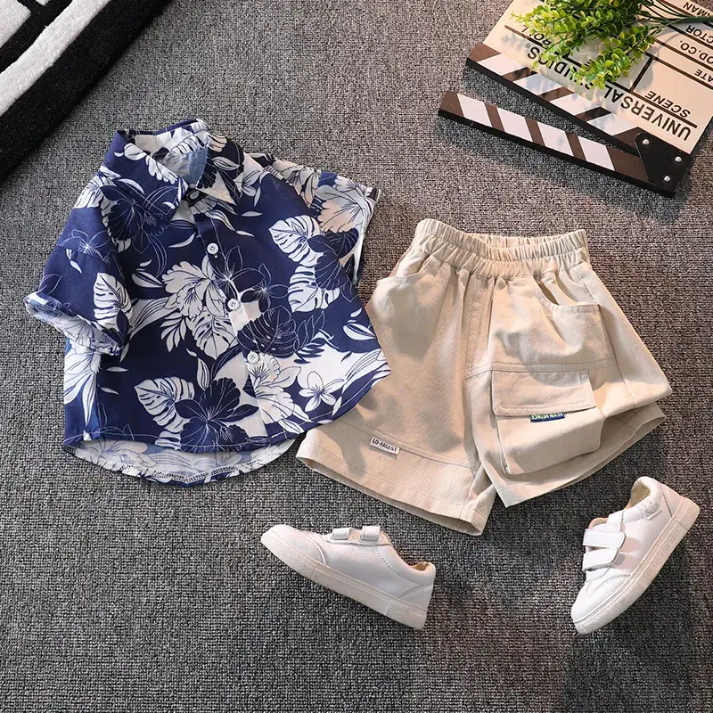 Boys' Blue Floral Shorts Set with Sneakers - Image 26