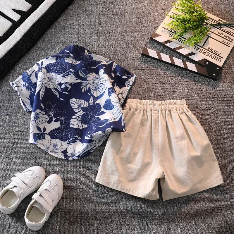 Boys' Blue Floral Shorts Set with Sneakers - Image 27