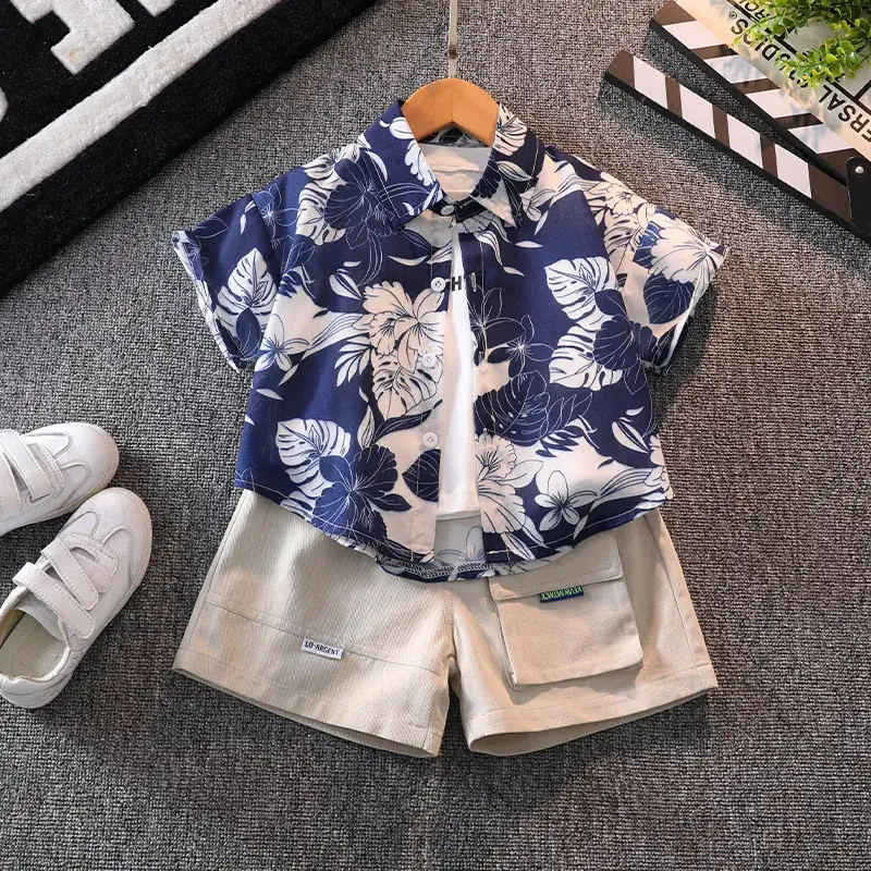 Boys' Blue Floral Shorts Set with Sneakers - Image 28
