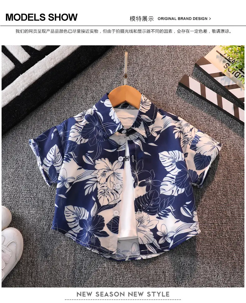 Boys' Blue Floral Shorts Set with Sneakers — feature 6