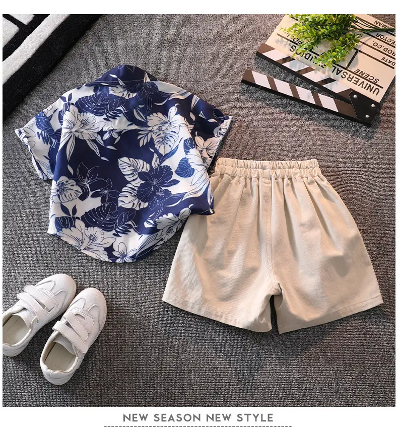 Boys' Blue Floral Shorts Set with Sneakers — feature 9
