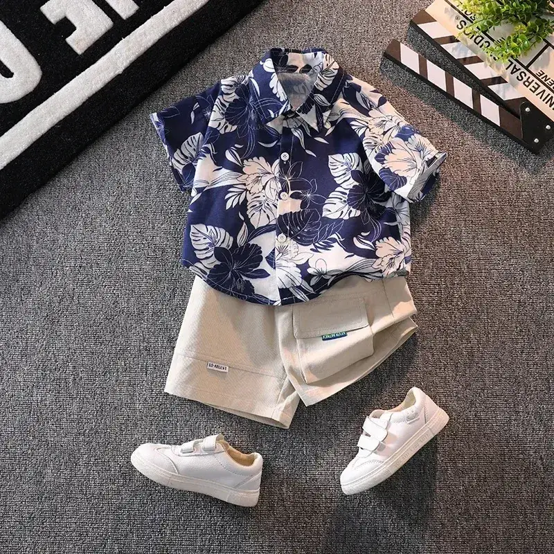 Boys' Blue Floral Shorts Set with Sneakers - Image 15