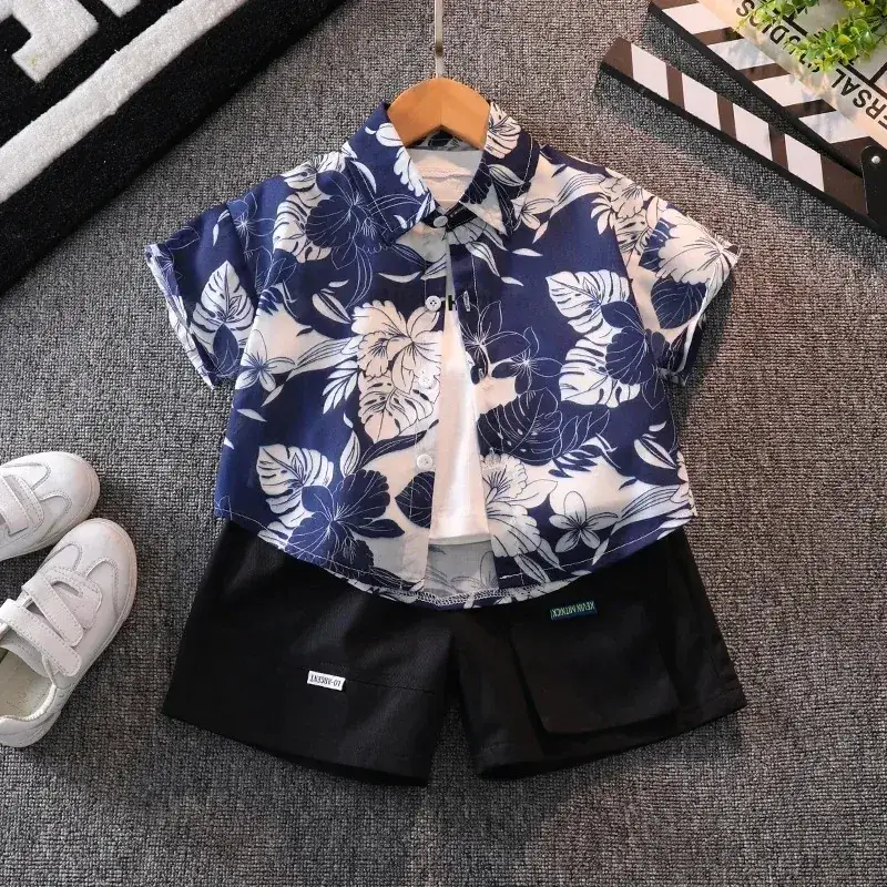 Boys' Blue Floral Shorts Set with Sneakers - Image 18