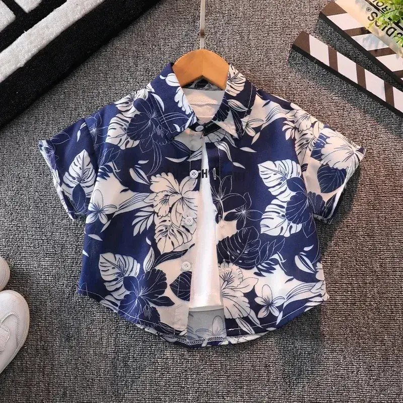 Boys' Blue Floral Shorts Set with Sneakers - Image 3