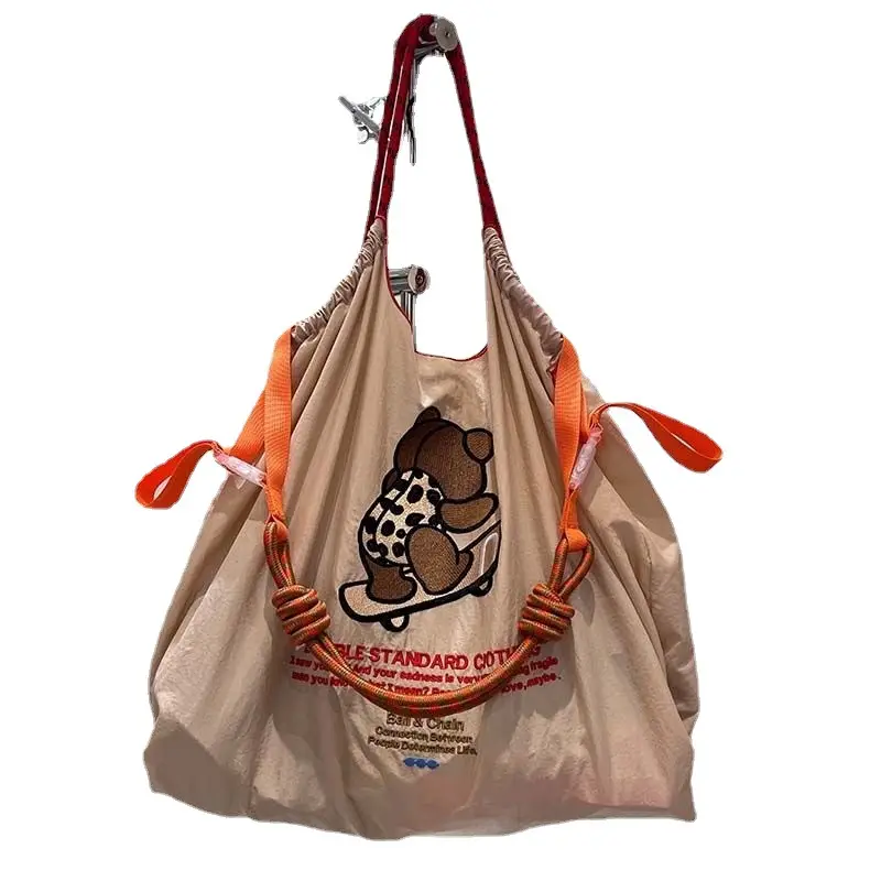 Japanese Embroidered Canvas Shoulder Bag with Chain Handle - Image 32