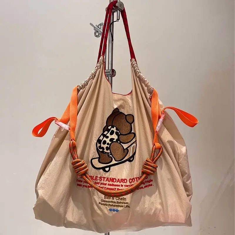 Japanese Embroidered Canvas Shoulder Bag with Chain Handle — feature 7